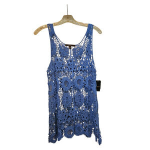 Fever Crochet Top Tunic Sheer Size M Carolina Blue Beach Boho Festival Y2K NWT